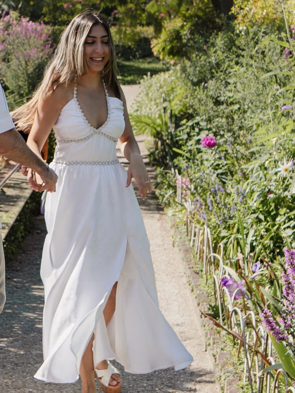 V. Chapman White Beaded Halter Maxi Dress